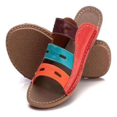 Imagem de Sandália Rasteirinha Feminina Em Couro Rasteira Confortável Colorida -