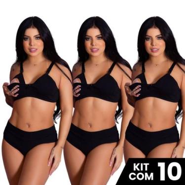 Imagem de Kit 10 Conjuntos de Sutiã Amamentação e Calcinha Cós Alto Cotton Confo