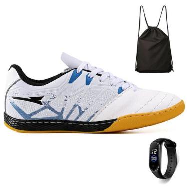 Imagem de Kit Chuteira Futsal Quadra Bico de Couro Futebol Salao + Mochila + Rel