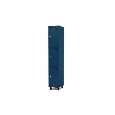 Imagem de Armário Guarda Volume Locker Roupeiro 1 Vão 3 Portas Aço GRF501/3 Azul