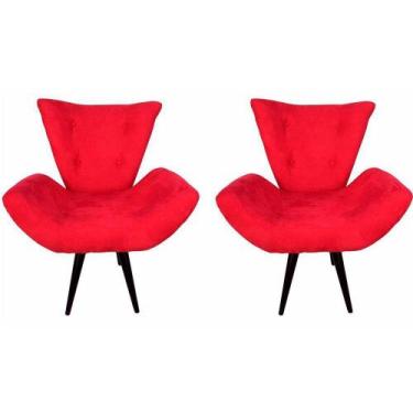 Imagem de Kit 02 Poltronas Decorativa Emília Pés Tabaco Suede Vermelho - SA Móve