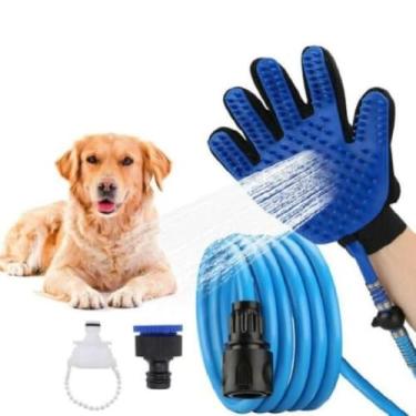 Imagem de Luva Pet com Chuveiro de Banho para Pets Cachorro Gato Mangueira Remove Pelos Massagem Mangueira Ideal para Cachorros e Gatos conforto e praticidade 3 EM 1, Escova, Enxagua, Economia de agua