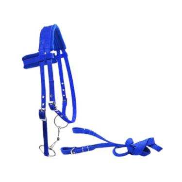 Imagem de YIJU Freio de cavalo com rédeas, corda de equitação, equipamento equestre, arnês confortável, prático, resistente, cabresto, Blue S