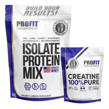 Imagem de Kit Whey Protein Isolate Protein Mix 900g + Creatina Pura 250g - Profit Labs (Refil 900g, Morango)