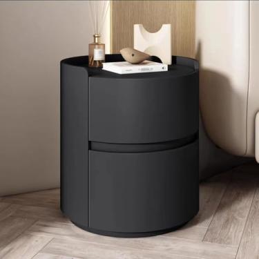 Imagem de Mesa de cabeceira redonda, mesa de cabeceira de madeira para quarto, mesa de cabeceira externa de couro, mesa de cabeceira para armazenamento, mesas de canto de quarto, prateleira de gaveta, mesa