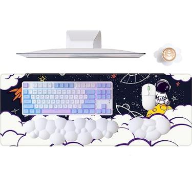 Imagem de ATTACK SHARK Mouse pad nuvem 4 em 1, descanso de pulso para teclado, suporte de pulso de mouse e conjunto de porta-copos de couro com tapete de mesa de escritório, almofada de mesa de poliuretano
