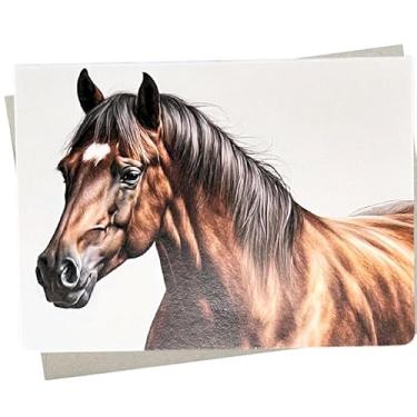Imagem de Lindo cartão de cavalo de um quarto, cartão de aniversário de cavalo marrom (18 x 12 cm e dentro em branco para todas as ocasiões) também para cartão de casamento de simpatia de cavalo ou pônei - 724
