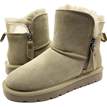 Imagem de ZEYIwearable Kunzite Bota feminina clássica de pele de carneiro com zíper para uso ao ar livre, Amêndoa, 8