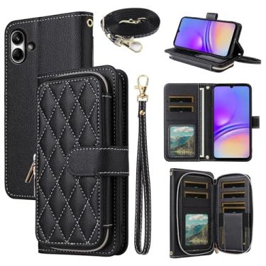 Imagem de Dswteny Argyle Capa carteira para Samsung Galaxy A05 com alça de pulso, alça de ombro, bolsa de couro PU flip suporte para cartão de crédito acessórios capa de celular para Ao5 A 05 mulheres meninas