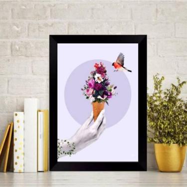 Imagem de Quadro Decorativo Sorvete Com Flores 24X18Cm - Com Vidro