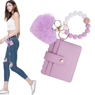 Imagem de Pulseira de chaveiro de carteira para mulheres, carteira de chaveiro de pulseira de silicone - Carteira de chaveiro de coração de pelúcia para mulheres,Porta-chaves bonito da moda com carteira de puls
