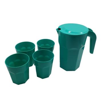 Imagem de Kit Suco 1 Jarra De 1,5 Litros 4 Copos De 400 Ml Verde Opaco