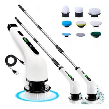 Imagem de Esfregão Elétrico Giratório 9 em 1 Escova Rotativa MOP para Limpeza Sem Fio Multiuso Portátil Recarregável com Cabo Ajustável Limpa Banheiro Chão Cozinha Azulejo Piso