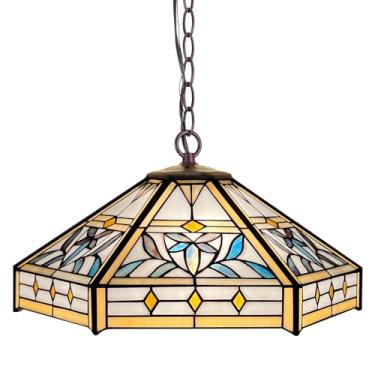 Imagem de Capulina Tiffany Pendant Light 2 Luzes 16 Polegadas De Largura Missão Hexágono Estilo Virgem Vitral Luminária Pendente Para Cozinha Ilha Sala De Jantar Corredor Hall De Entrada (Altura Ajustável)