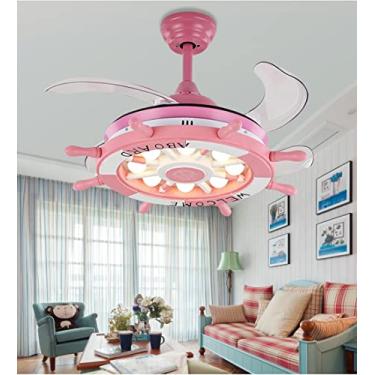 Imagem de Luzes de ventilador de teto invisíveis de desenho animado para quarto infantil para meninos e meninas, luz pendente de ventilador de barco criativo (rosa, 36 polegadas)