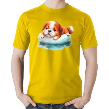 Imagem de Camiseta Algodão Cachorrinho Na Piscina  - Foca na Moda, Amarelo, GGG