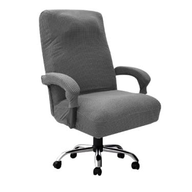 Imagem de Capa elástica para cadeira de escritório com apoio de braço, capas giratórias para cadeira giratória, para jogos de computador, cinza claro, tamanho G