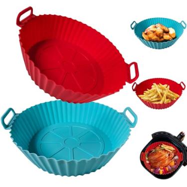Imagem de Pacote com 2 forros de silicone para fritadeira a ar kookkit, forros de silicone reutilizáveis para 3-5 QT, acessórios de forno de micro-ondas para fritadeira a ar, melhor do que forro de papel