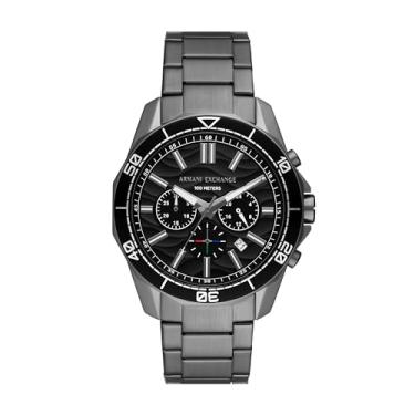 Imagem de Armani Exchange Relógio masculino com pulseira de aço inoxidável cinza Gunmetal (modelo: AX1959), Cinza bronze, Cronógrafo