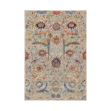 Imagem de Shahbanu Rugs Cosmic Latte branco atado à mão com design de folha de foice de seda com tapete de lã (1,88 m x 2,5 cm)