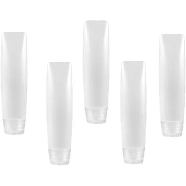 Imagem de Fansoftiks 5 frascos de viagem de 28 g recipientes vazios de tubos de pasta de dente recarregáveis pequenos dispensadores de compressão de tamanho mini, dispensadores de bomba cosmética recarregáveis,