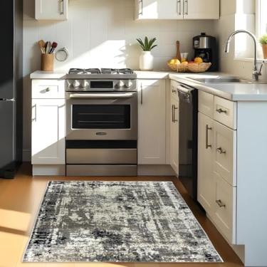 Imagem de 1 Tapete Cozinha Belga Grande Passadeira Es Mo 100 x 140 Vr (D3Mod Bege Cinza Preto Marfim Geométrico Organico Abstrato)