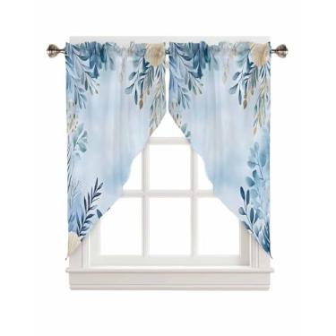 Imagem de Cortinas Swag Valance, Folhas de Algas Marinhas Azuis de Verão Coral Oceano 2 Painéis Bolsos de Haste Cobertura de Janela de Cozinha, Decoração Curta para Sala de Estar Quarto, 71 cm x 91 cm