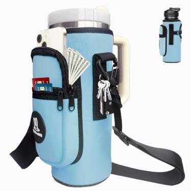 Imagem de Sports Rabbit Suporte universal para garrafa de água, bolsa Oxford e neoprene, compatível com Hydro Flask alça de 40 g e garrafas retas – bolso grande, alça ajustável (azul), Azul, Large Phone Pocket