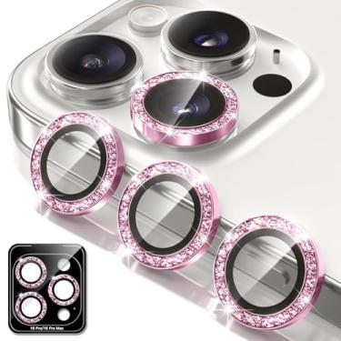 Imagem de BERFY Protetor de lente de câmera para iPhone 16 Pro/16 Pro Max, anel de metal de liga de alumínio com glitter, acessórios de proteção de tela de vidro temperado 9H, antiarranhões, compatível com