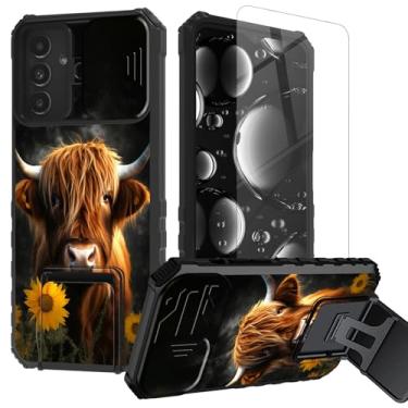 Imagem de BREIDMKFM Capa para celular Galaxy A16 5G com protetor de tela e suporte e capa protetora de lente de câmera deslizante para Samsung Galaxy A16 5G Capa de telefone resistente de camada dupla