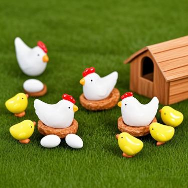 Imagem de Miniaturas de animais em miniatura Easy 99 mini figuras de jardim de fadas miniatura musgo paisagem DIY terrário artesanato acessórios para decoração de casa (família de frango, conjunto de 24)