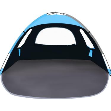 Imagem de NXONE Barraca de praia para 2 a 3 pessoas com proteção UV, piso estendido, 3 janelas enroláveis de malha e hastes de fibra de vidro de 8,0 mm. Bolsa de transporte incluída (abrigo escuro - azul