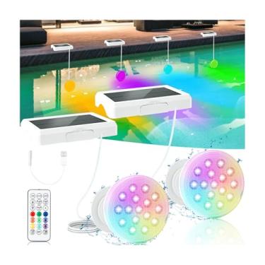 Imagem de BOXPSII Luzes solares de piscina, luzes LED submersíveis recarregáveis por USB atualizadas, com controle remoto, 12 cm, extensíveis, IP68, à prova d'água, 22 cores que mudam de luz, com ímã para