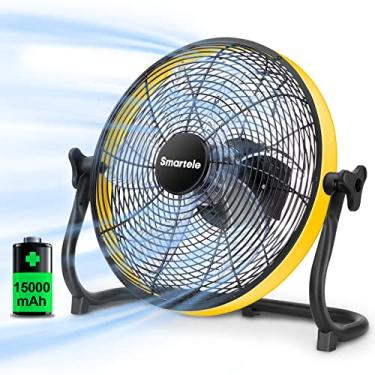 Imagem de Smartele Ventilador operado por bateria, ventilador alimentado por bateria, ventilador de chão recarregável, ventilador de bateria para acampamento, portátil e recarregável, bateria de 15000 mAh,