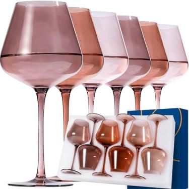 Imagem de CLUSIVC Conjunto de 6 taças de vinho Vênus Borgonha - taças de vinho âmbar sopradas à mão de cristal 510 g sem chumbo, presentes perfeitos para amantes de vinho, conjuntos de copos de bar para casa