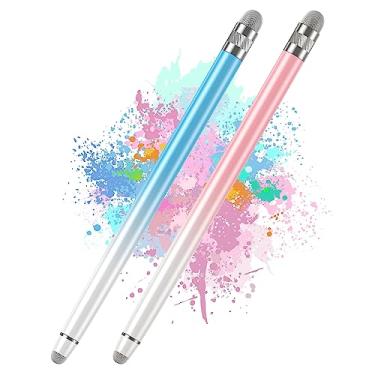 Imagem de 2 canetas Stylus para telas sensíveis ao toque, para iPhone/iPad/tablet, Android/Microsoft Surface, compatível com telas sensíveis ao toque (branco, rosa/branco azul)