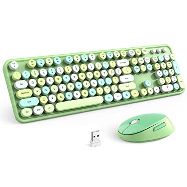 Imagem de KNOWSQT Combo de teclado e mouse sem fio, máquina de escrever verde 2,4 G, teclado retrô de tamanho completo – Receptor USB Plug and Play, para computador, laptop, desktop, Windows