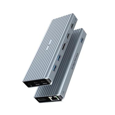 Imagem de Estação de ancoragem USB C, Hub oditton 15 em 2 USB C, 2 portas HDMI, VGA, 2 soquetes USB C, conectividade USB C 3.0, 4 interfaces USB A, PD, Gigabit Ethernet, entrada e saída de áudio, SD/TF