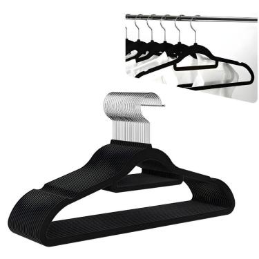 Imagem de Kit Com 10 Cabides Slim De Veludo - Organização E Sofisticação preto