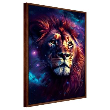 Imagem de Quadro Decorativo Leão Judá Estrelas Universo Cx Alta 40x60 Título Moldura Madeira