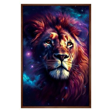 Imagem de Quadro Decorativo Leão Judá Estrelas Universo Cx Alta 100x66 Título Moldura Madeira