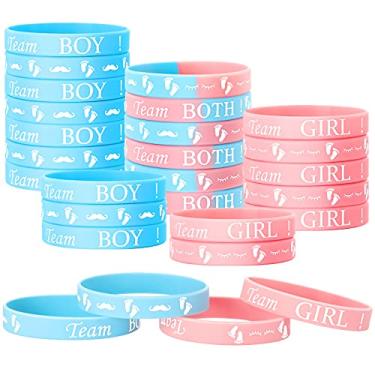Imagem de 36 peças de pulseiras de revelação de gênero, pulseiras de silicone para meninos de equipe, meninas, gênero, festa de revelação de gênero, pulseira de borracha para chá de bebê, suprimentos para lembrancinhas de festa de revelação, azul e rosa