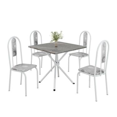 Imagem de Conjunto Sala De Jantar Mesa Quadrada 70x70cm Tampo Granito Topázio 4 Cadeiras Linda Yescasa Paraopeba-branco