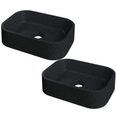 Imagem de Kit 02 Cubas De Apoio Retangular Para Banheiro Lavabo C01 Br37w Preto Granit Matte - Lyam