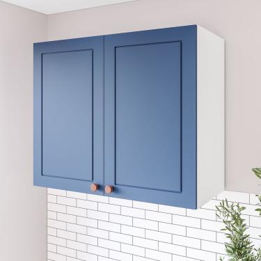 Imagem de Armário Aéreo 2 Portas 80 Cm Pérola Yescasa Branco/azul