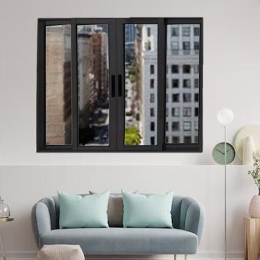 Imagem de Janela Vitrô De Alumínio 4 Folhas Preto 120 X 120cm Linha 25 Esquadrias Bergamo Preto