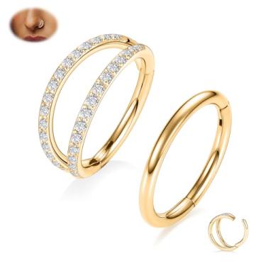 Imagem de PEAKLINK G23 Anel de titânio com nariz duplo para septo 20G/18G/16G Helix Daith Rook Tragus cartilagem concha argola brinco articulado segmento piercing joia para mulheres homens 6 mm a 12 mm