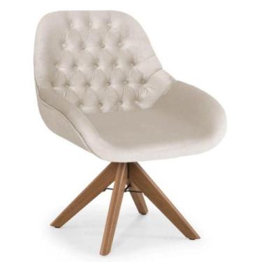 Imagem de Poltrona Pandora Veludo Nude com Capitonê e Base Giratória Madeira - T