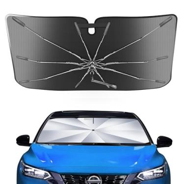 Imagem de Guarda-sol portátil para para-brisas personalizado adequado para Nissan Sentra Sedan 2020-2024, guarda-chuva de sombra compacto durável 2 em 1 de cristal de gelo UPF50+ proteção UV isolamento térmico