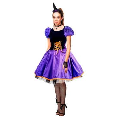 Imagem de Fantasia Halloween Feminina Bruxa Luxo + Chapéu XGG 48 - 50 - Fantasia